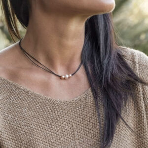 Collier cordon perles d'eau douce roses