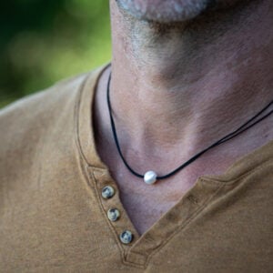Collier cordon homme et sa perle d'eau douce - Blanc