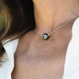 Collier femme et sa perle de Tahiti - Noir, 10 mm de diamètre
