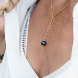 Collier En Perles De Culture D'eau Douce Noires - Lustré, 44.5 Cm, Plaqué Or - Neuf Avec étiquettes