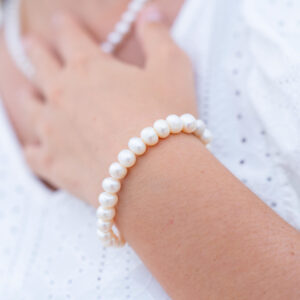 Bracelet élastique -  Perles d'eau douce - Blanc