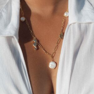 Collier Perles d'Eau Douce & Pampilles - Blanc